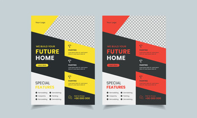construction flyer design template, home repair flyer, home build color a4 print ready flyer