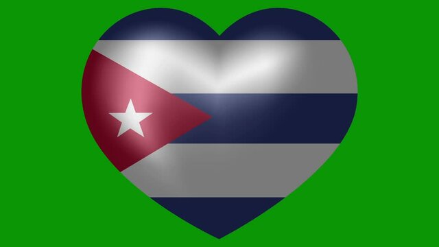 Animated flag of Cuba in heart shape on a green background.