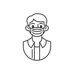 Student medical mask line icon. linear style sign for mobile concept and web design. Young person face mask outline vector icon. Symbol, logo illustration. Vector graphics