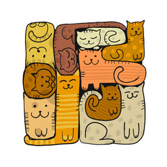 Pazzle with funny cats. Cats House. Sketch for your design