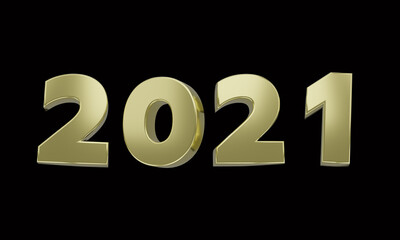 New Year graphic. Shiny golden 2021 on black background. for advertising. 3D rendering.