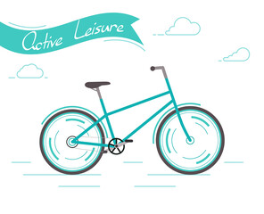 Banner Active leisure. Green bicycle. City bike Vector illustration in modern flat style.