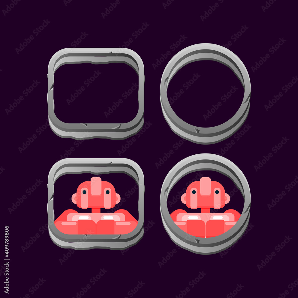 Aufkleber set of game ui stone rock border with character avatar preview vector illustration