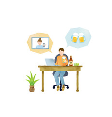 オンライン飲み会をする男女のイラスト