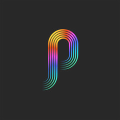Monogram P letter initial logo, linear shape trendy bright gradient, parallel smooth thin lines - obrazy, fototapety, plakaty