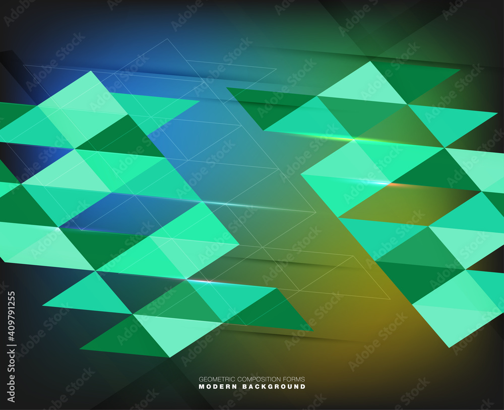 Poster abstract geometric composition forms modern background with decorative triangles and patterns backdr