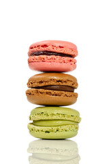 Macaron. Traditional french colorful macarons close up, macro isolated on white