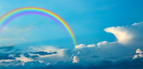 Beautiful view of blue sky with clouds and rainbow