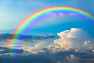 Beautiful view of blue sky with clouds and rainbow