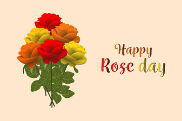 happy rose day background with colorful rose flowers and typography of happy rose day text . Vector illustration. Wallpaper, flyers, invitation, posters, brochure, banners.
