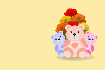 illustration of happy teddy day background with set of cartoon funny colorful teddy bears creative new design for Wallpaper, flyers, invitation, posters, brochure, banners
