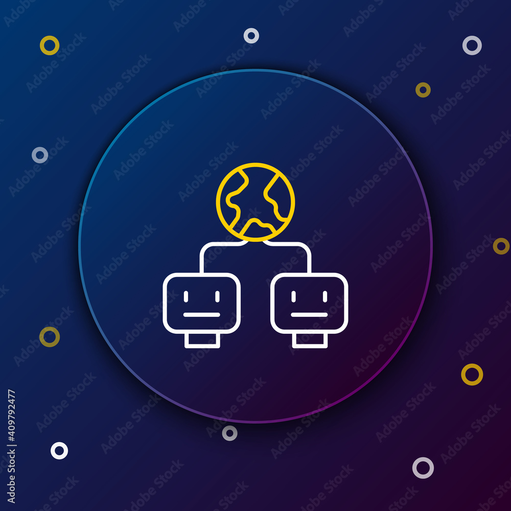 Poster line artificial intelligence icon isolated on blue background. machine learning, cloud computing, au