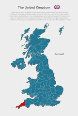 Map the United Kingdom divide on regions, Cornwall