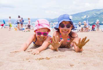 little girls on sea resort