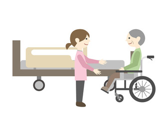 介護　車いすに乗った高齢男性