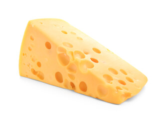 Piece of tasty cheese on white background