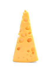 Piece of tasty cheese on white background