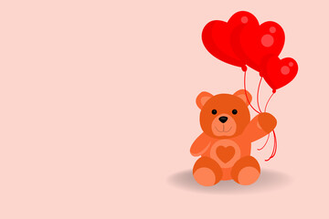 valentines day background with cartoon funny teddy bears and typography of happy valentines day text . Vector illustration. Wallpaper, flyers, invitation, posters, brochure, banners.

