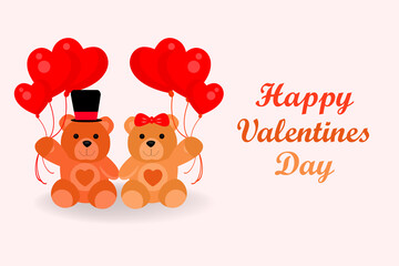 valentines day background with cartoon funny teddy bears and typography of happy valentines day text . Vector illustration. Wallpaper, flyers, invitation, posters, brochure, banners.
