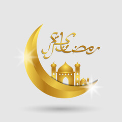 Ramadan Kareem Mubarak Islamic Artwork 
crescent moon and mosque with calligraphy