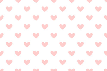 Polka dots seamless pattern with pink red light hearts. Valentines day background. Vector illustration.
