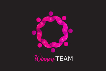 Teamwork girl partners in a hug of eight woman  concept of unity friendship partnership working together icon logo vector image design on black background for you webpage design 