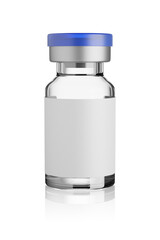 Vaccine glass vial isolated on white. 3d rendering.