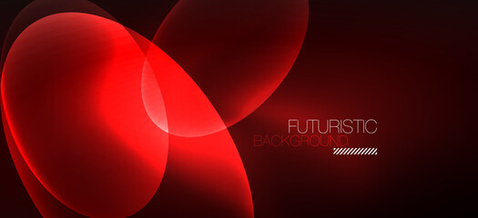 Neon ellipses abstract backgrounds. Shiny bright round shapes glowing in the dark. Vector futuristic illustrations for covers, banners, flyers and posters and other