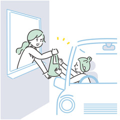 車に乗ったままで薬の受け渡しをしているイラスト