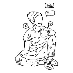 Blogger making video for blog or vlog review. Influencer. Man video blogger and camera. Vector flat illustration.