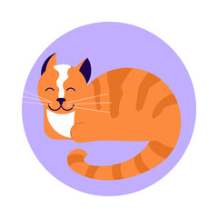 Social Media Story highlight icon for cat lovers. Cats day design, pet in funny pose standing in circle. Flat Art Vector illustration