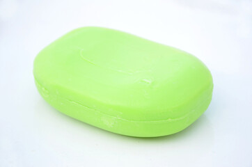 the green color bath soap isolated on white background.