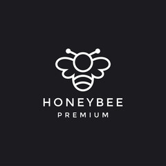 Honey Bee Logo With Luxury, white Colour Isolated In Black Background. Vector Illustration