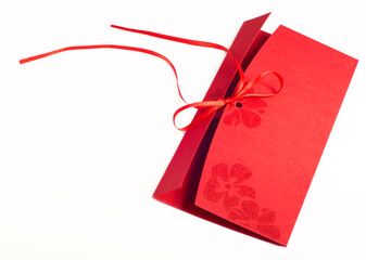 Red envelope made from natural fiber paper on white background. Clipping paths included.