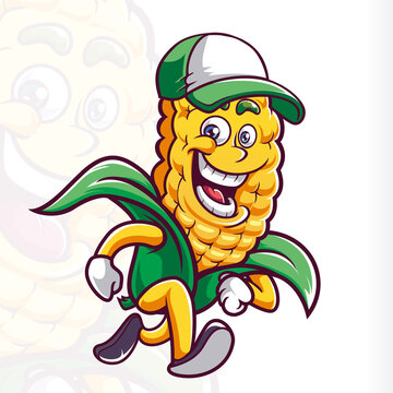 Smile Corn Mascot Cartoon Running