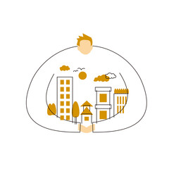 SDGs: Goal 11. Image illustration of 'SUSTAINABLE CITIES AND COMMUNITIES'.  Vector illustration on white background.