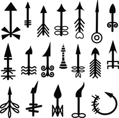 Futuristic arrows in black, signs and symbols