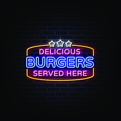 Delicious Burger Neon Signs Style Text Vector