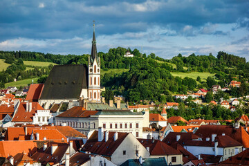 St. Vitus Church and cityscape Cesky Krumlov, Czech republic. UNESCO World Heritage Site