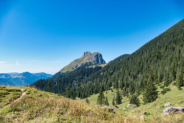 View to the famous valley from Tannheim in Austria.