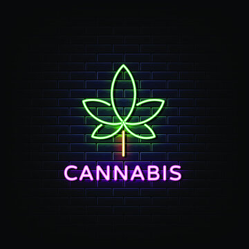 Cannabis Leaf Neon Signs Style Text Vector