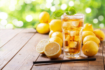Lemon iced tea with fresh fruits