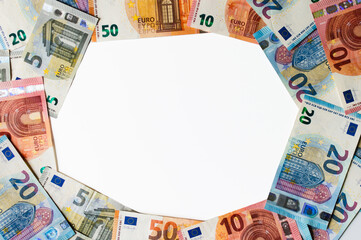 Frame from Euro banknotes. Money background with blank space.
