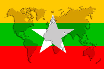 Fototapeta premium national flag of the state of Myanmar on beautiful silk, the concept of tourism, emigration, economy, politics, civil rights and freedoms
