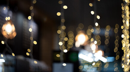 Blurred background, coffee shop lights blur background with bokeh
