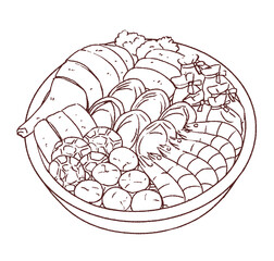 Poon Choi, traditional Chines New Year food in Hong Kong, line art