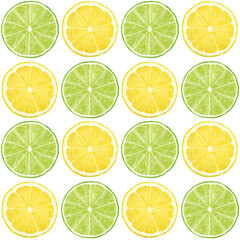 Fototapeta premium Fruit endless pattern made with lime and lemon isolated on white background.