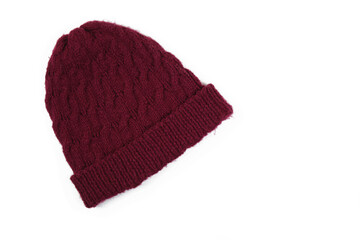 red knitted female hat isolated on white background