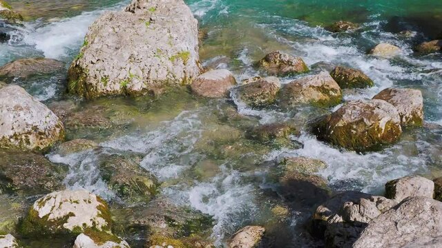 Blue lake of karst origin on right bank of Bzyb River. Landmark in Abkhazia.