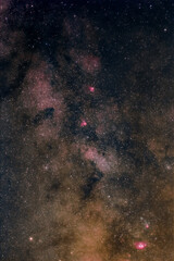 Milky Way stars and starry skies photographed with long exposure through a telescope.